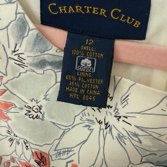 Charter Club Floral Cotton Sheath Dress Size 12 Coral & Gray Bloom - Picture 2 of 10